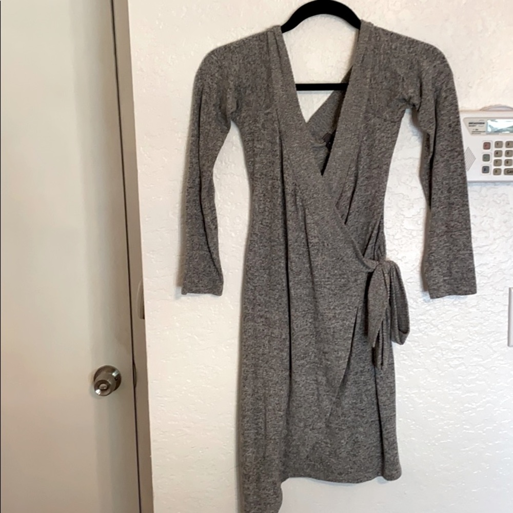 Long sleeve sweater semi wrap around dress.